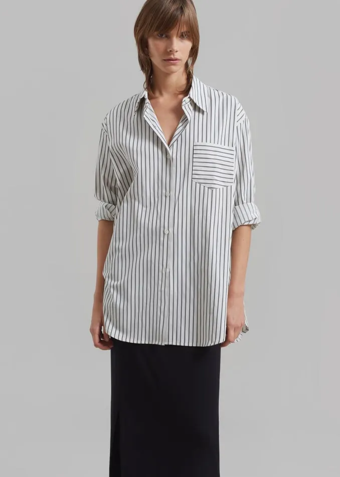 Women The Frankie Shop Tops Rine Pocket Shirt Whiteblack Stripe