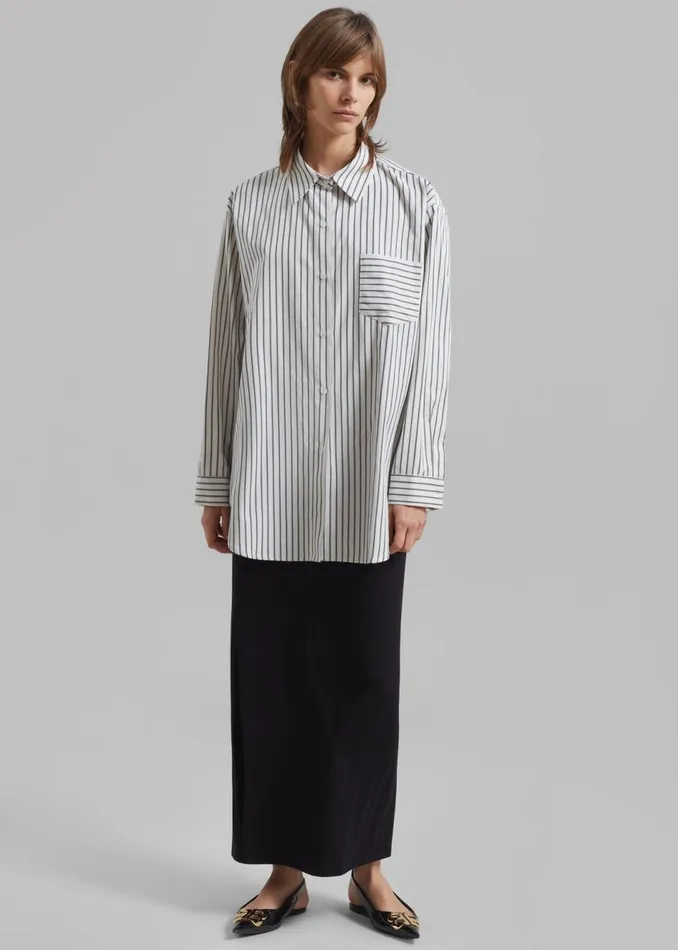 Women The Frankie Shop Tops Rine Pocket Shirt Whiteblack Stripe