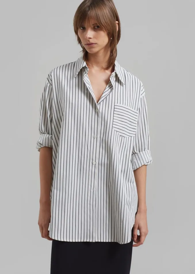 Women The Frankie Shop Tops Rine Pocket Shirt Whiteblack Stripe