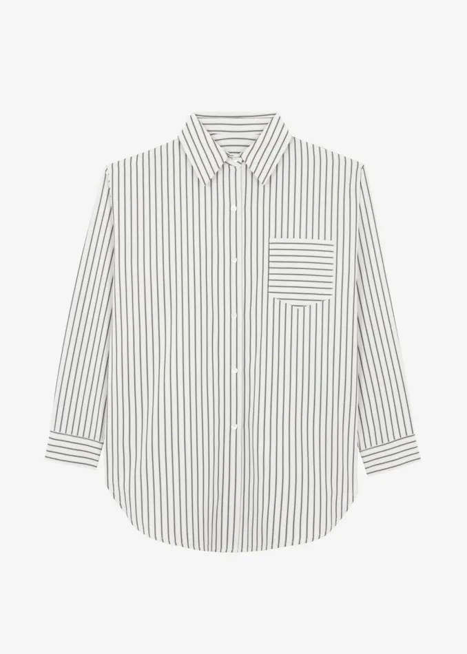 Women The Frankie Shop Tops Rine Pocket Shirt Whiteblack Stripe