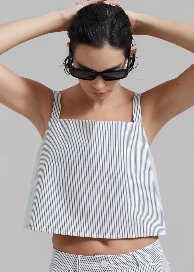 Women The Frankie Shop Tops Rosalind Cropped Tank Blue Stripe