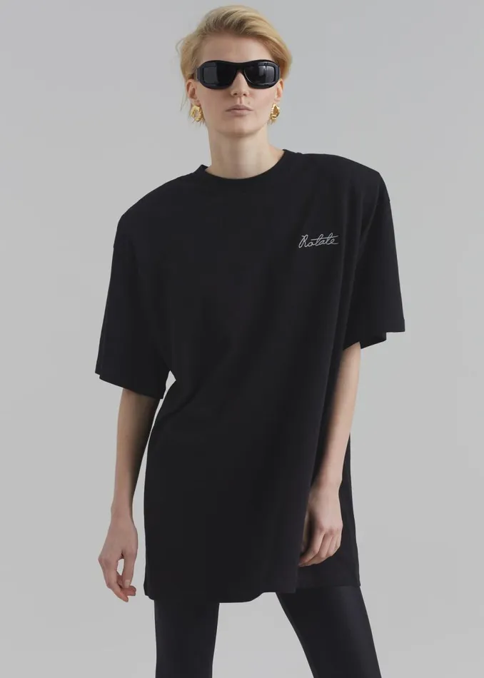 Women The Frankie Shop Tops Rotate Oversized Logo TShirt Black