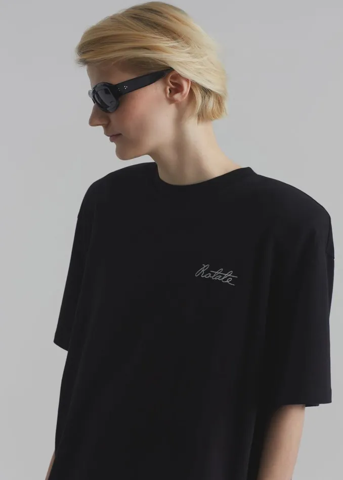 Women The Frankie Shop Tops Rotate Oversized Logo TShirt Black