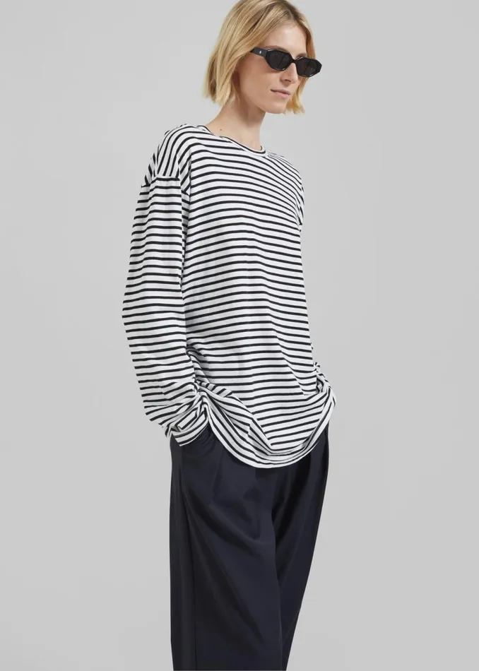 Women The Frankie Shop Tops Salome Long Sleeve Tee Whiteblack Stripe