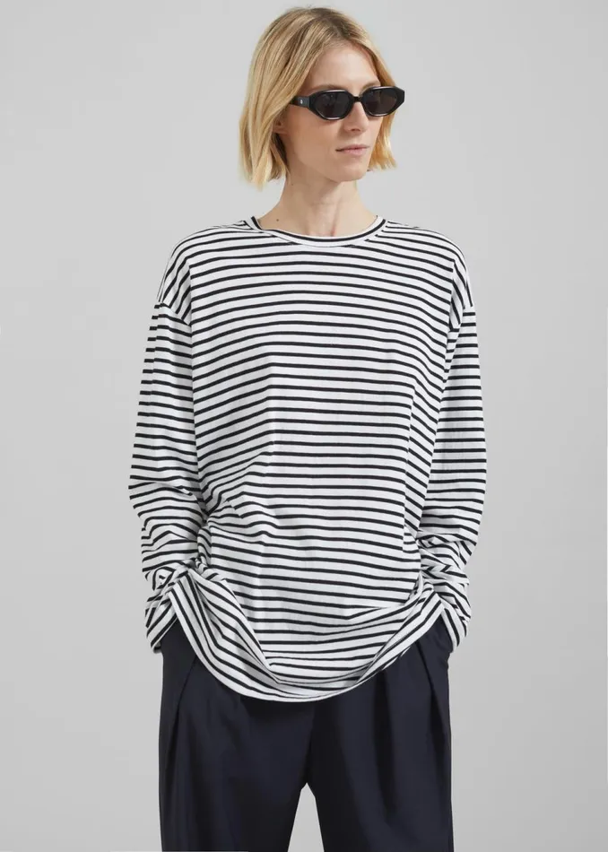 Women The Frankie Shop Tops Salome Long Sleeve Tee Whiteblack Stripe