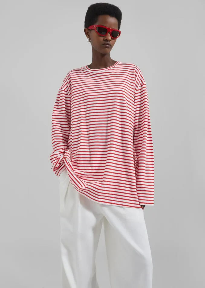 Women The Frankie Shop Tops Salome Long Sleeve Tee Whitered Stripe