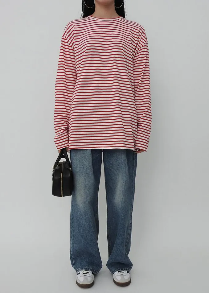 Women The Frankie Shop Tops Salome Long Sleeve Tee Whitered Stripe