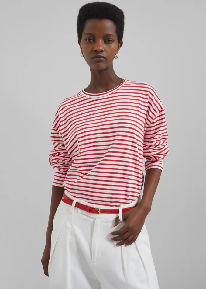 Women The Frankie Shop Tops Salome Long Sleeve Tee Whitered Stripe