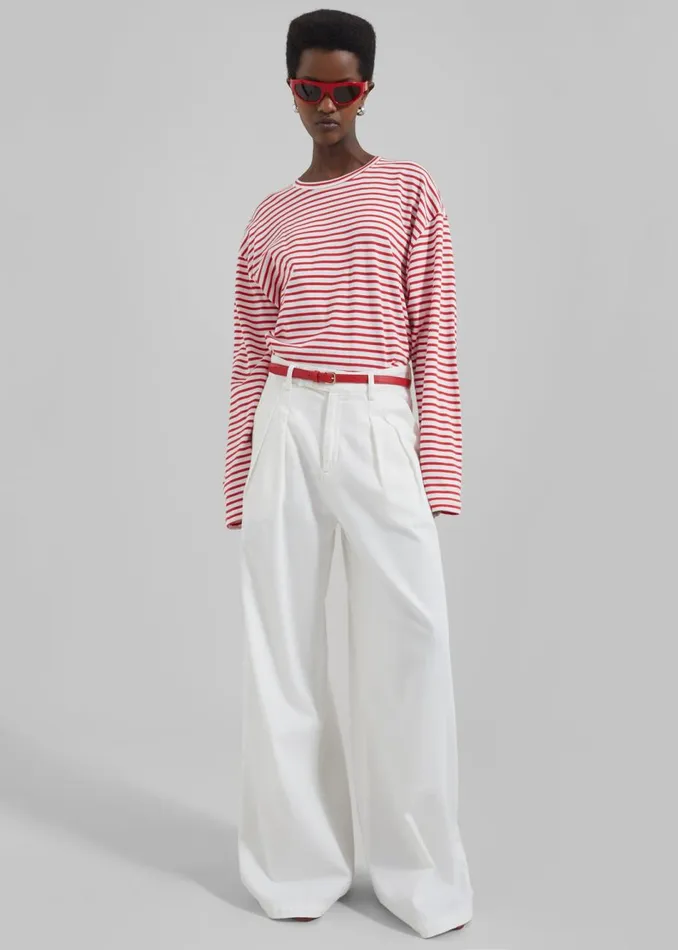 Women The Frankie Shop Tops Salome Long Sleeve Tee Whitered Stripe