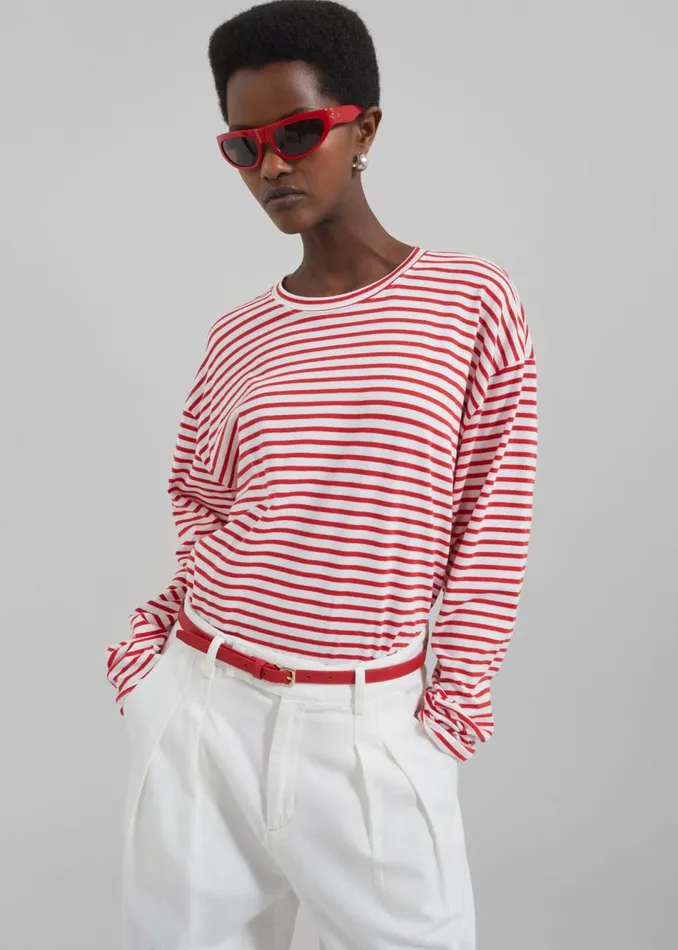 Women The Frankie Shop Tops Salome Long Sleeve Tee Whitered Stripe