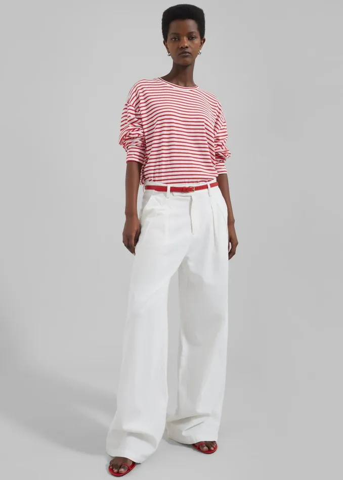 Women The Frankie Shop Tops Salome Long Sleeve Tee Whitered Stripe