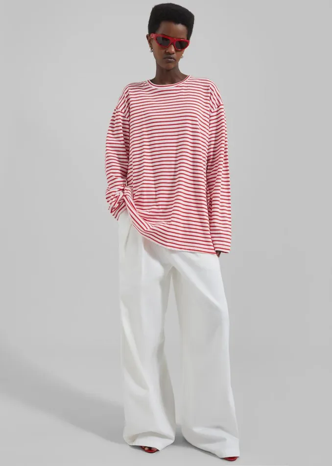Women The Frankie Shop Tops Salome Long Sleeve Tee Whitered Stripe