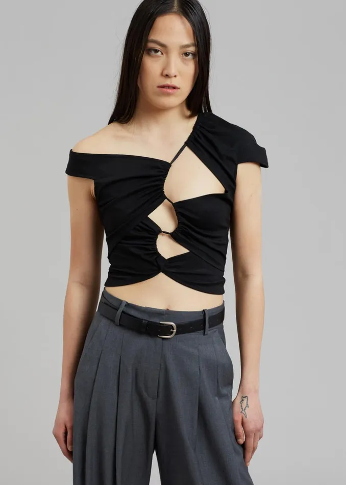 Women The Frankie Shop Tops Sid Neigum Asymmetrical Cutout Tension Blouse Black
