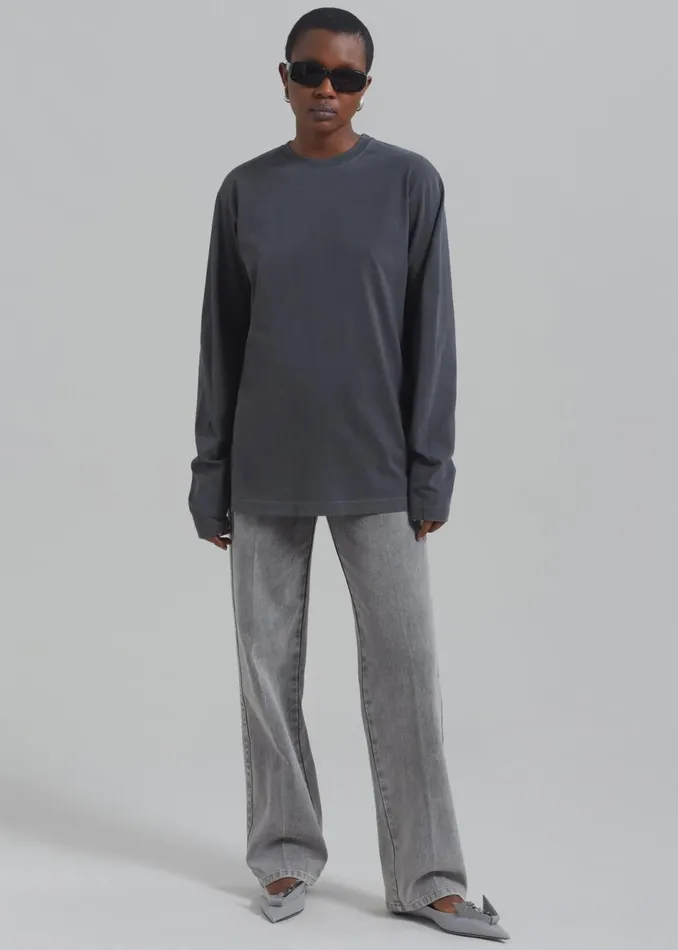 Women The Frankie Shop Tops Sportmax Agguati Long Sleeve Tee Black