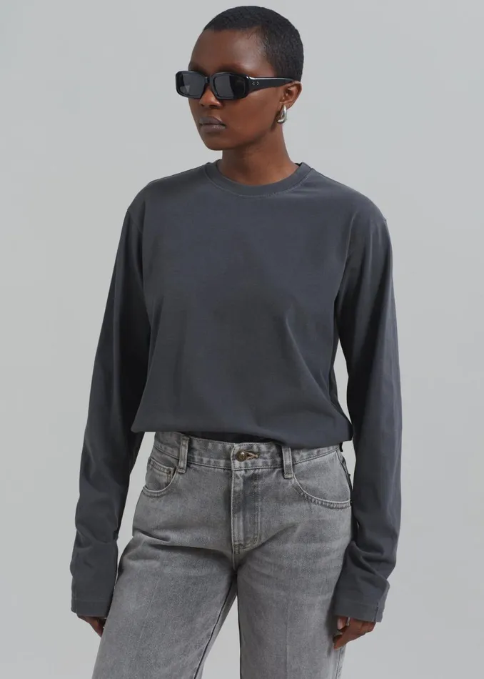 Women The Frankie Shop Tops Sportmax Agguati Long Sleeve Tee Black