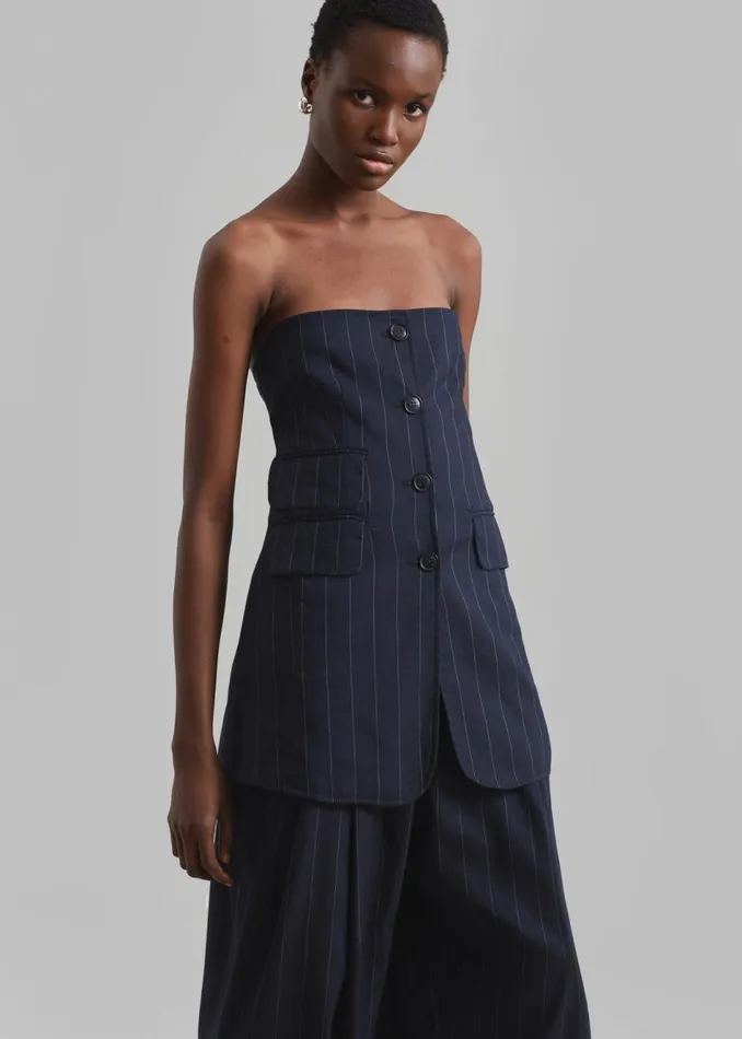 Women The Frankie Shop Tops Sunny Strapless Vest Navybeige Pinstripe