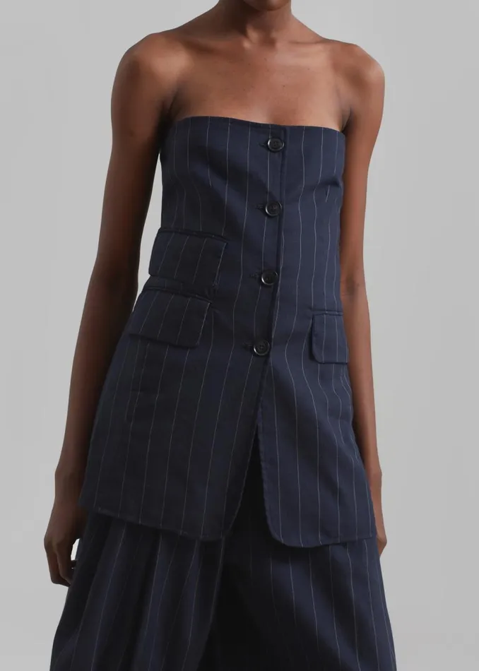 Women The Frankie Shop Tops Sunny Strapless Vest Navybeige Pinstripe