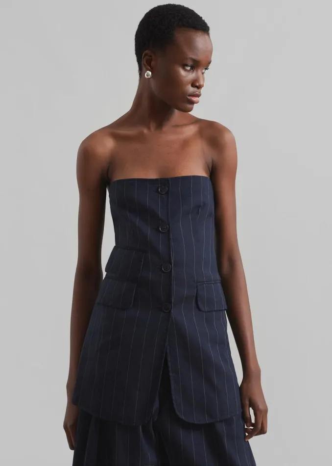 Women The Frankie Shop Tops Sunny Strapless Vest Navybeige Pinstripe