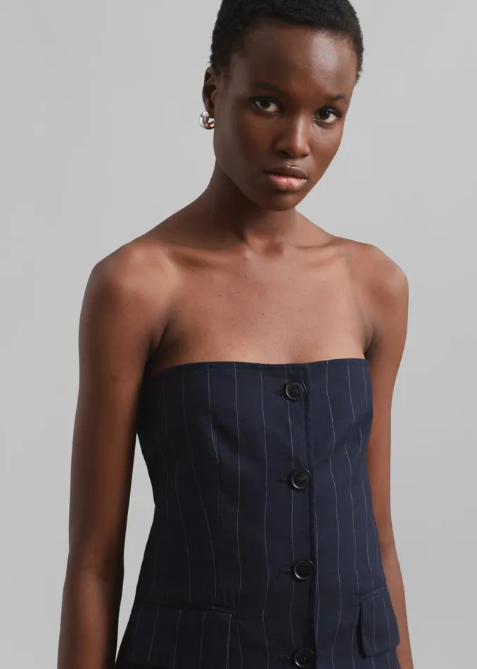 Women The Frankie Shop Tops Sunny Strapless Vest Navybeige Pinstripe