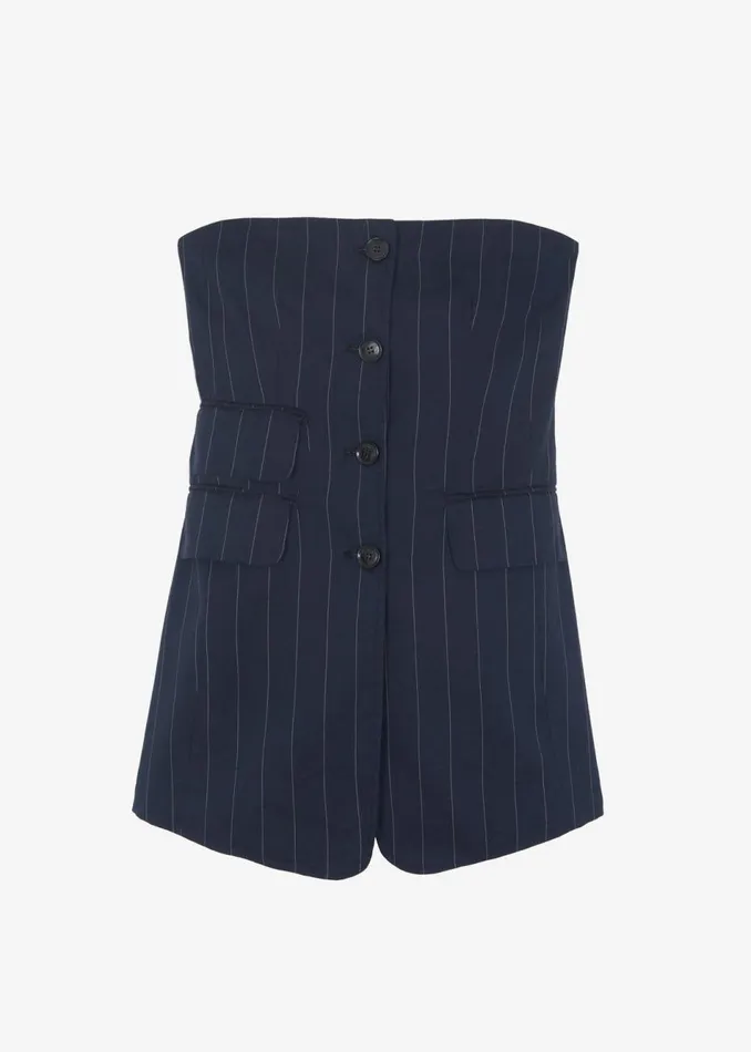 Women The Frankie Shop Tops Sunny Strapless Vest Navybeige Pinstripe