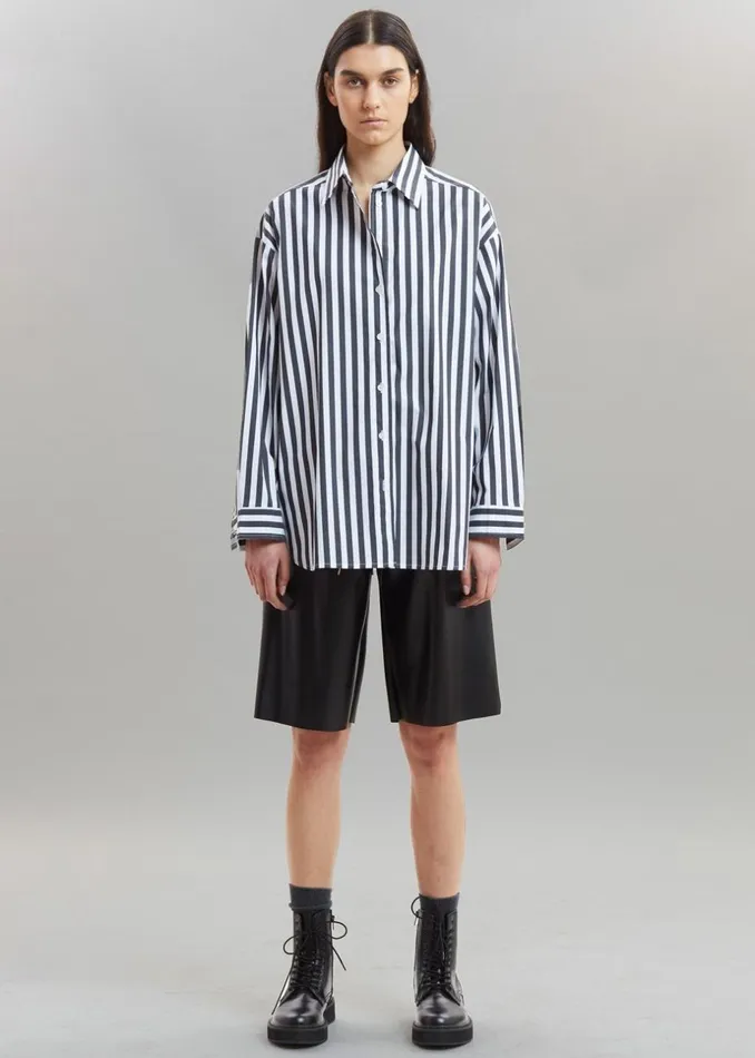 Women The Frankie Shop Tops Sylvia Striped Oxford Shirt Faded Blackwhite