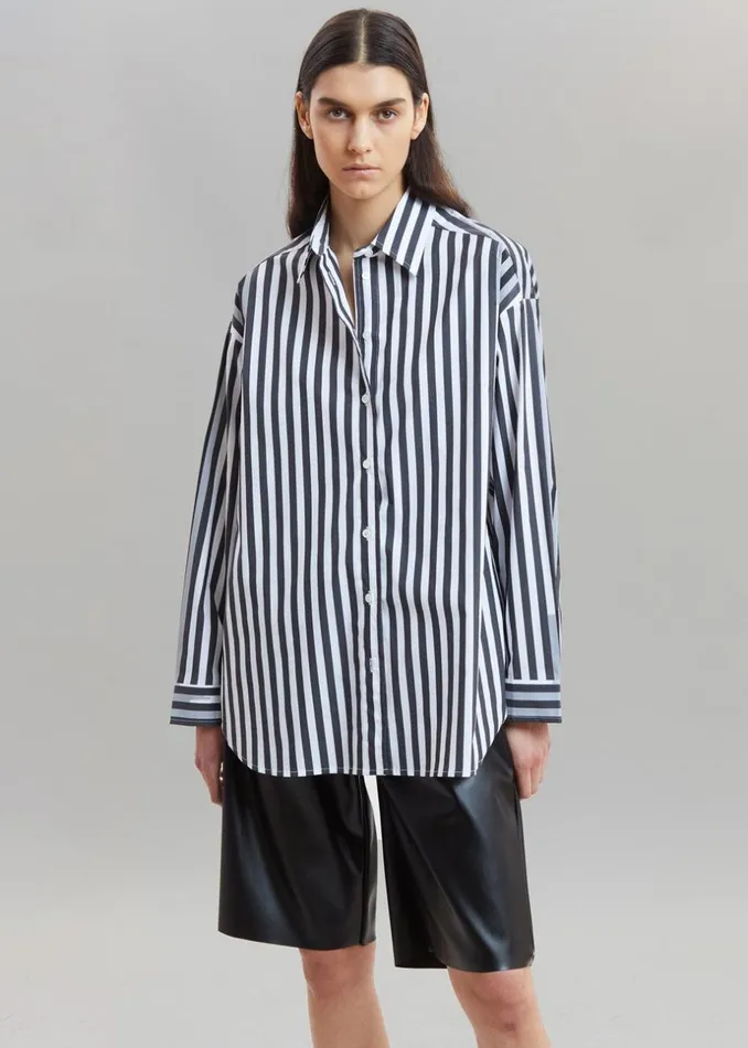 Women The Frankie Shop Tops Sylvia Striped Oxford Shirt Faded Blackwhite