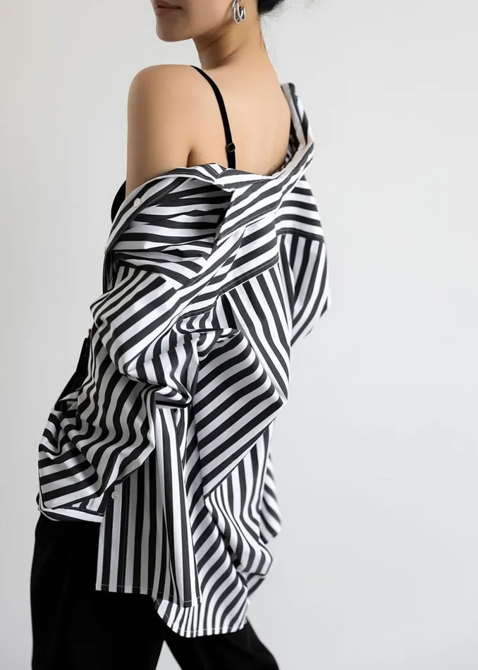 Women The Frankie Shop Tops Sylvia Striped Oxford Shirt Faded Blackwhite