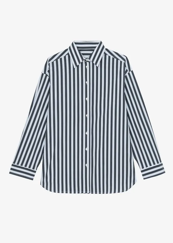 Women The Frankie Shop Tops Sylvia Striped Oxford Shirt Faded Blackwhite