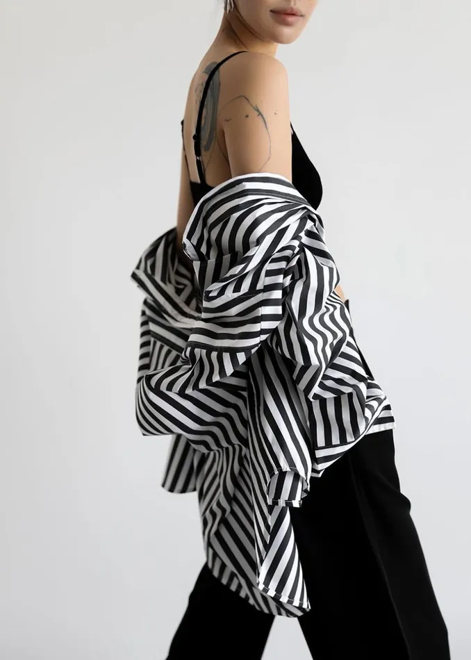 Women The Frankie Shop Tops Sylvia Striped Oxford Shirt Faded Blackwhite