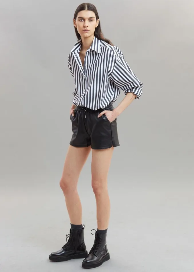 Women The Frankie Shop Tops Sylvia Striped Oxford Shirt Faded Blackwhite