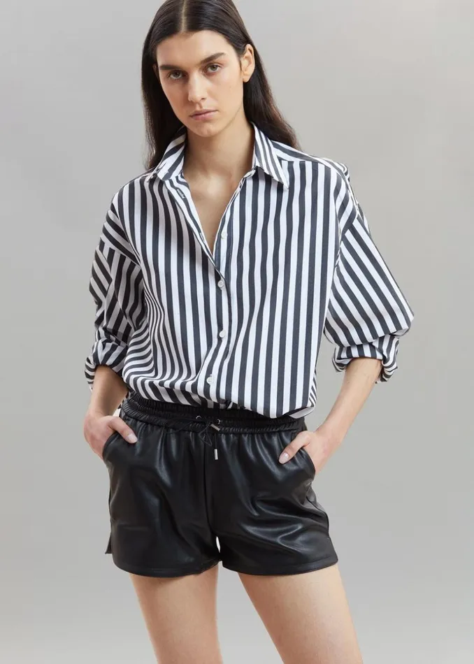 Women The Frankie Shop Tops Sylvia Striped Oxford Shirt Faded Blackwhite