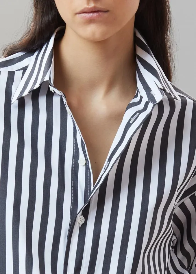 Women The Frankie Shop Tops Sylvia Striped Oxford Shirt Faded Blackwhite
