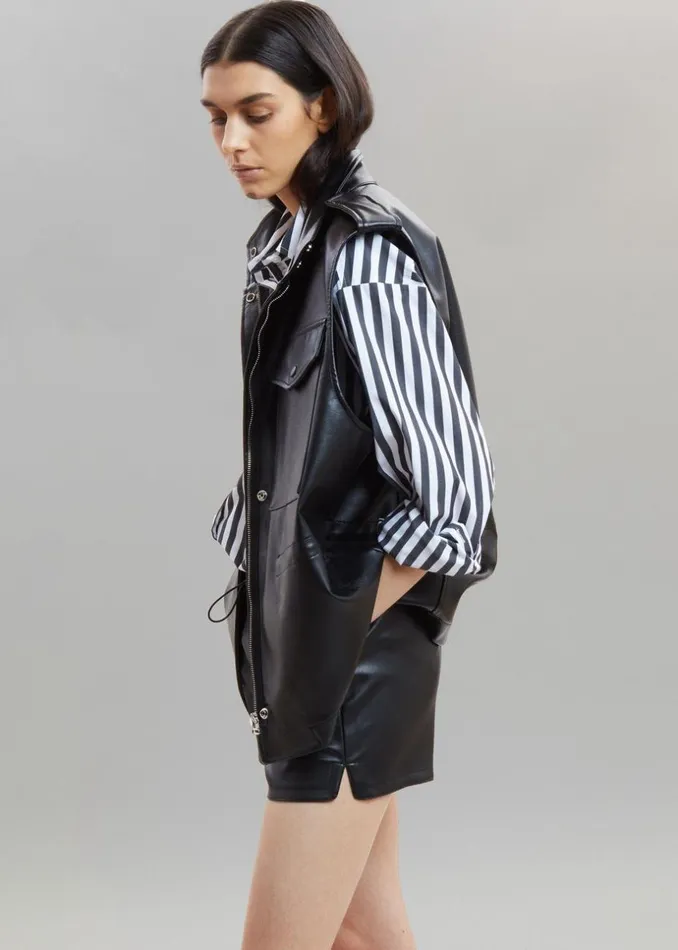 Women The Frankie Shop Tops Sylvia Striped Oxford Shirt Faded Blackwhite