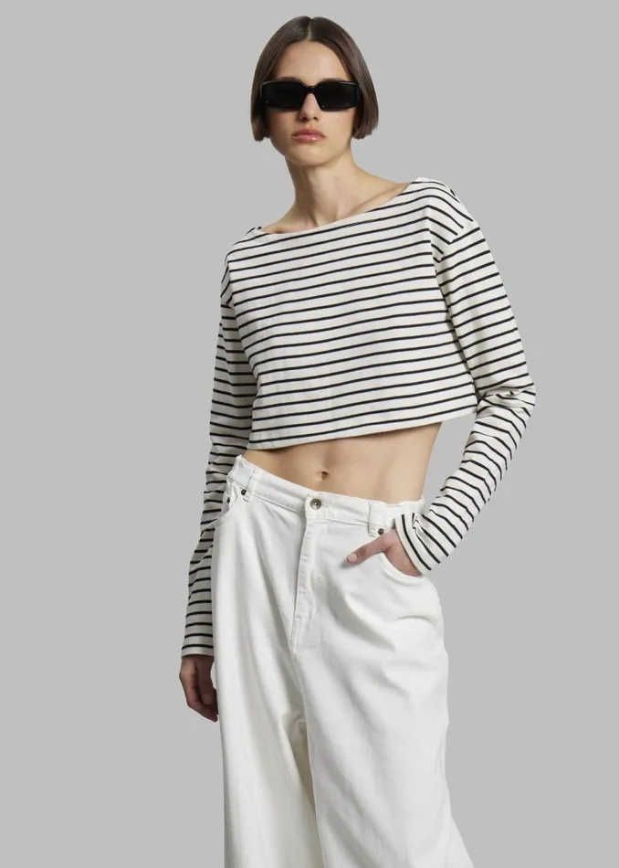 Women The Frankie Shop Tops Tilla Boatneck Top Black Stripe