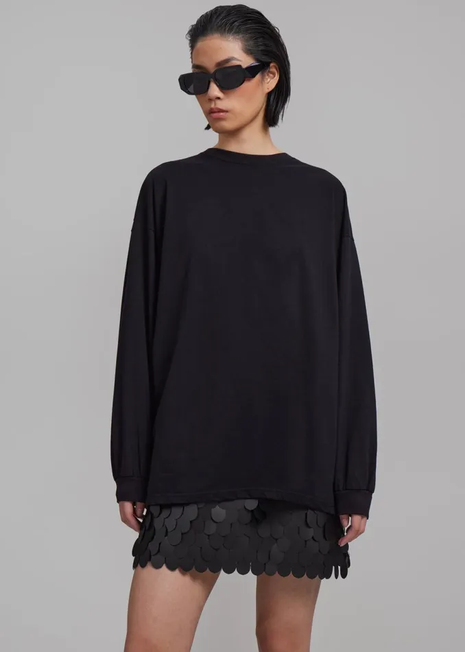 Women The Frankie Shop Tops Tommy Boxy Long Sleeves Tee Black