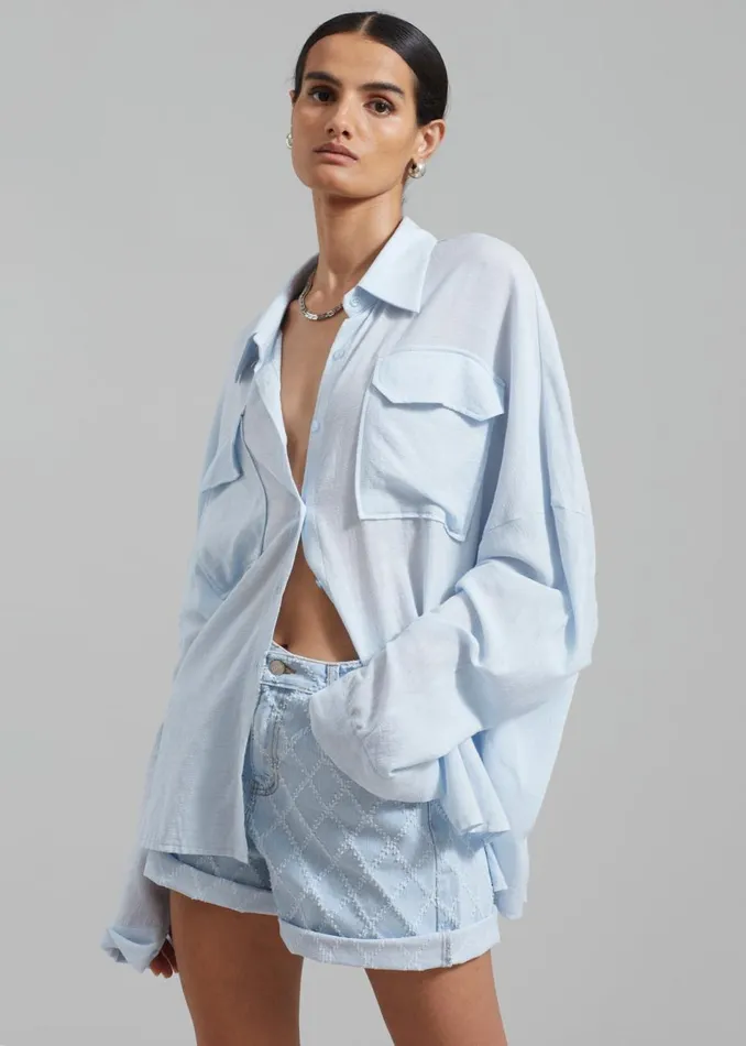 Women The Frankie Shop Tops Willa Oversized Button Down Shirt Sky