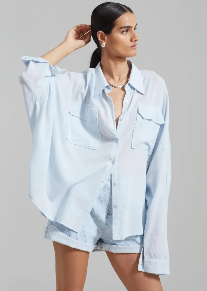 Women The Frankie Shop Tops Willa Oversized Button Down Shirt Sky