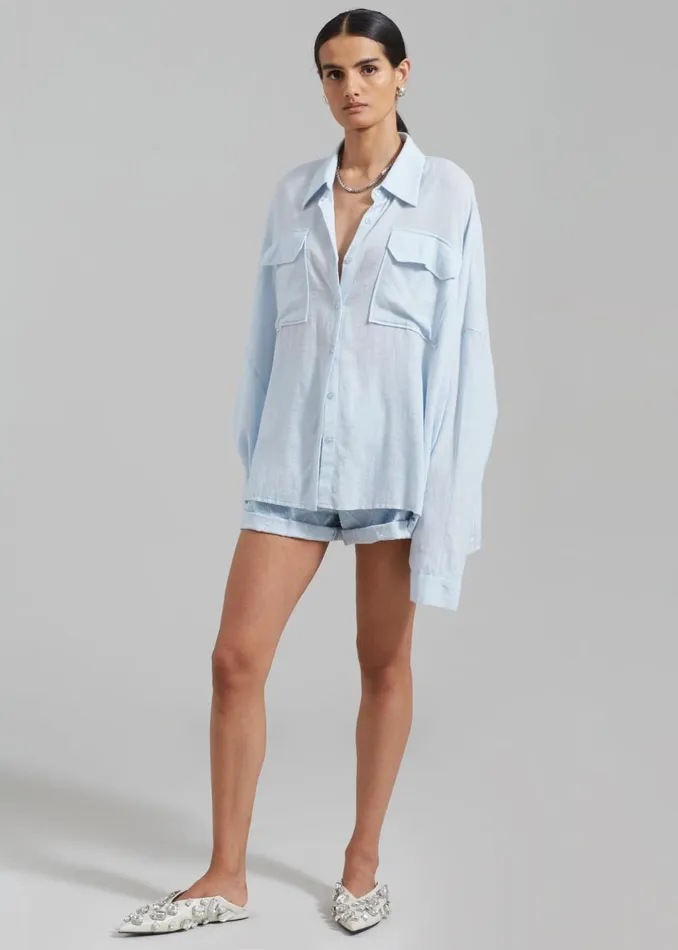 Women The Frankie Shop Tops Willa Oversized Button Down Shirt Sky