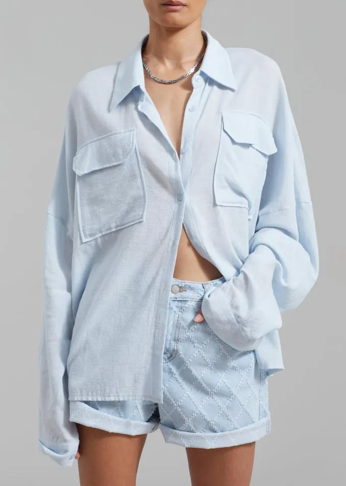 Women The Frankie Shop Tops Willa Oversized Button Down Shirt Sky