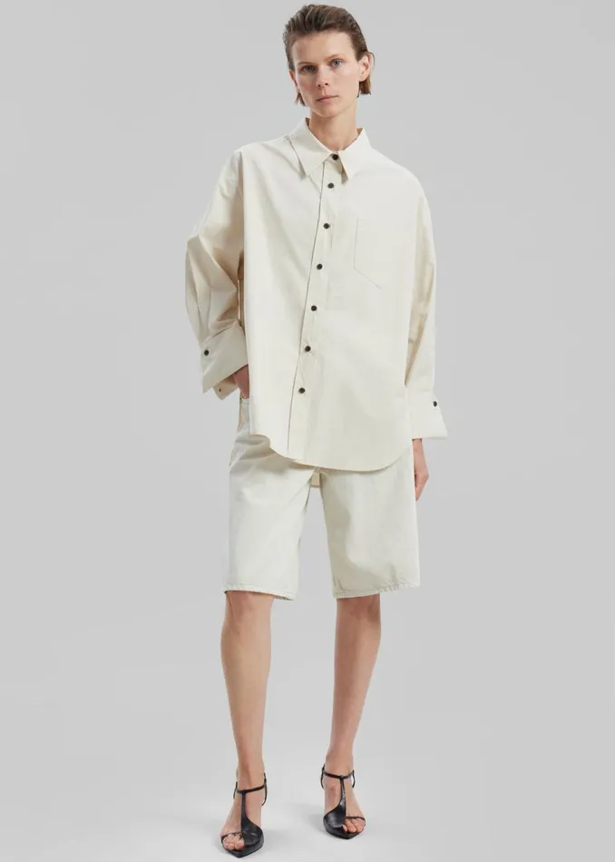 Women The Frankie Shop Tops Zuri Boxy Button Up Shirt Cream
