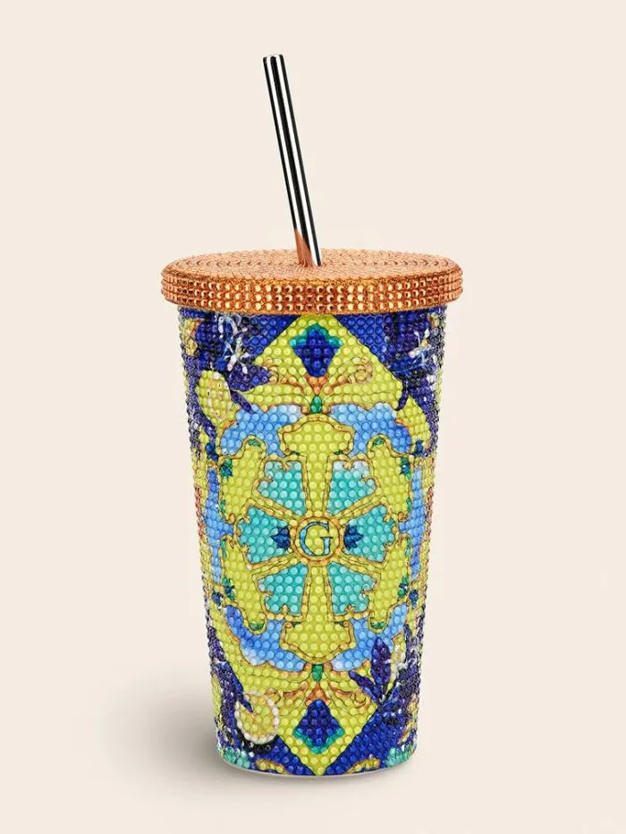 Women Tile Travel Tumbler Cup Shades Of Orange Guess Home Collection