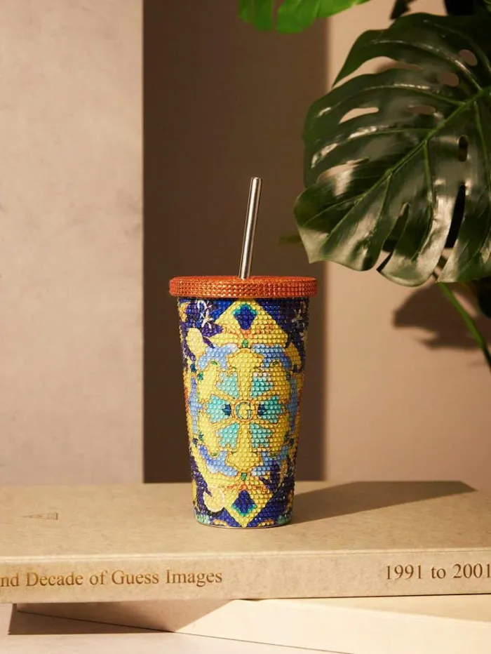 Women Tile Travel Tumbler Cup Shades Of Orange Guess Home Collection