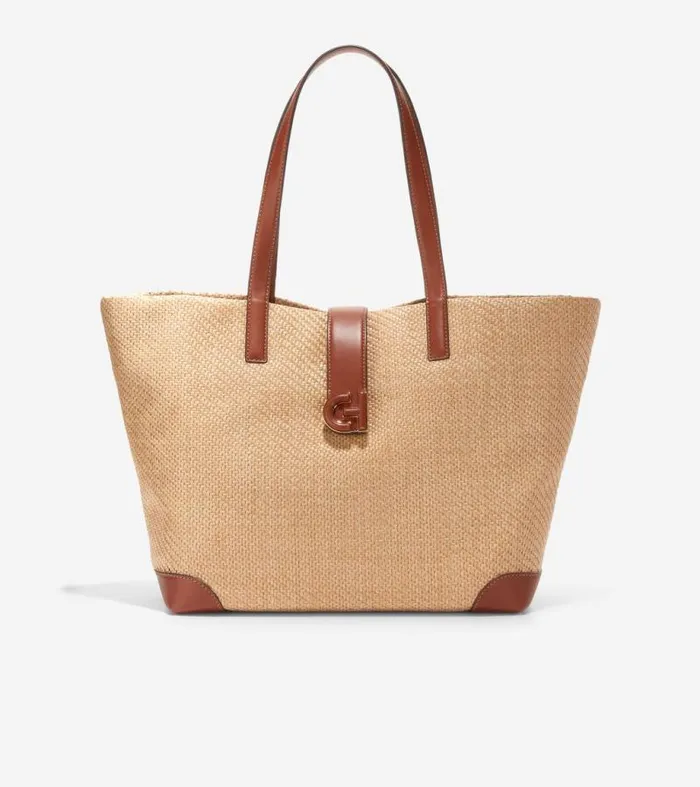 Women Tote Bags Cole Haan Classic Straw Tote Bag Tan