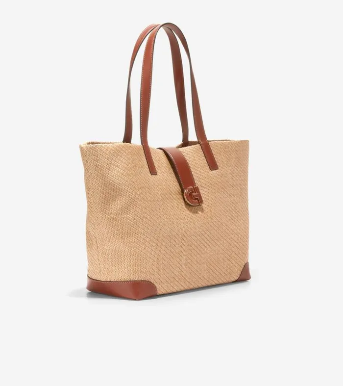 Women Tote Bags Cole Haan Classic Straw Tote Bag Tan
