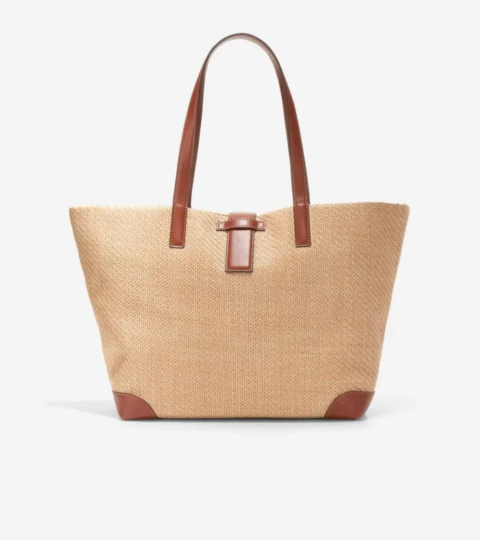 Women Tote Bags Cole Haan Classic Straw Tote Bag Tan
