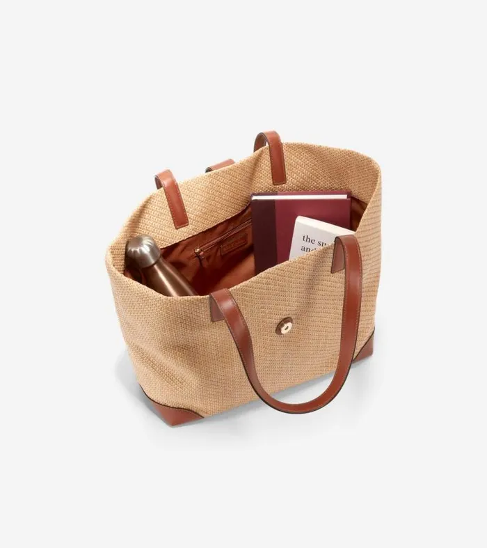 Women Tote Bags Cole Haan Classic Straw Tote Bag Tan