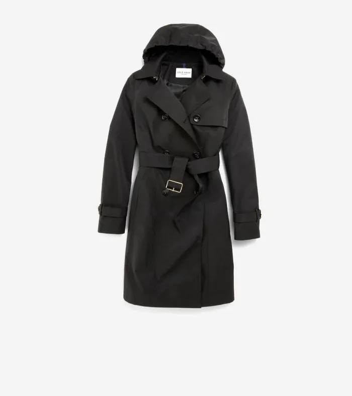 Women Trench Coats Cole Haan Hooded Trench Coat Black