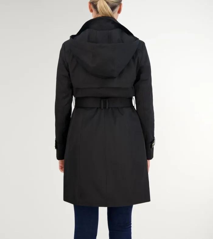 Women Trench Coats Cole Haan Hooded Trench Coat Black