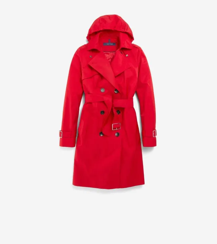 Women Trench Coats Cole Haan Hooded Trench Coat Red