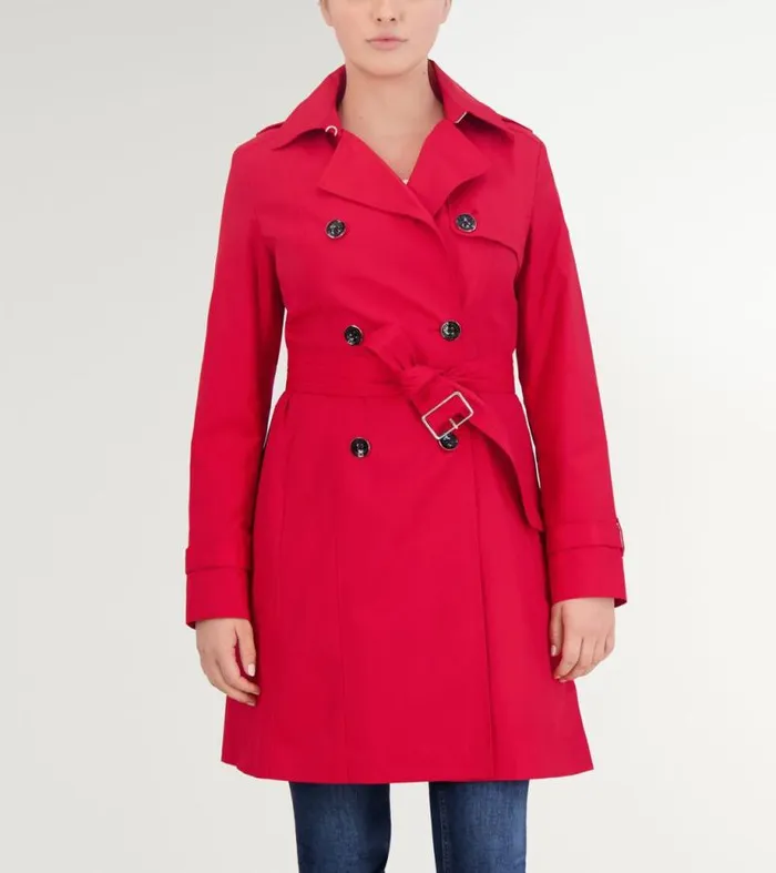 Women Trench Coats Cole Haan Hooded Trench Coat Red